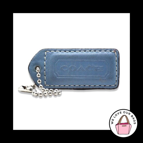 2" Medium Y2K VINTAGE COACH Blue & Saddle Leather Fob Bag Charm Keychain HangTag - Picture 1 of 2